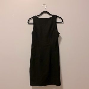 Designer black wool dress with asymmetrical back